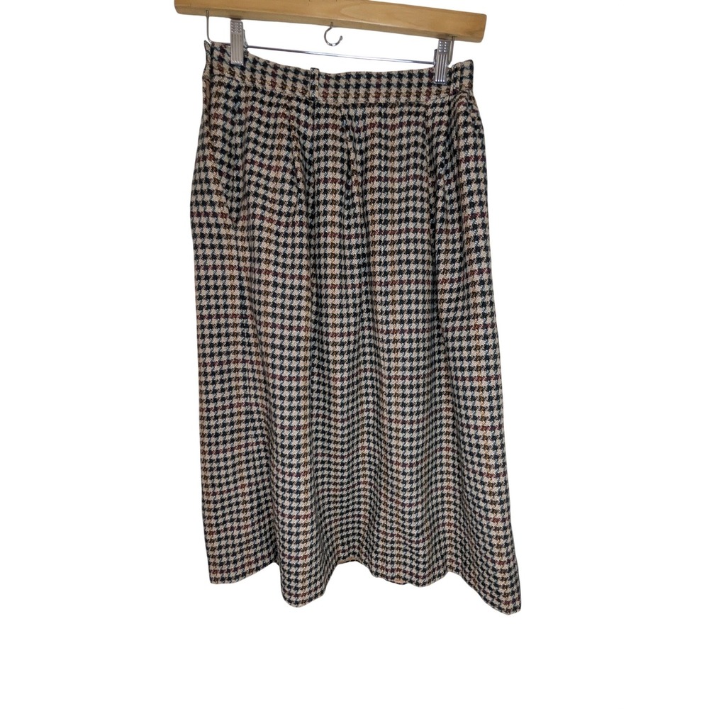 AUSTIN HILL Vintage 100% Wool Tweed Houndstooth Midi Skirt‎ Pockets 10 Academia
